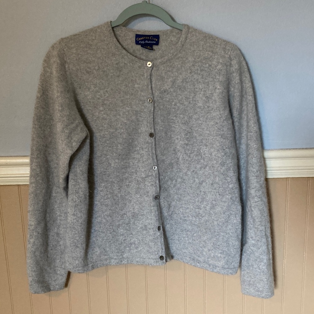 Charter Club Cashmere Cardigan Button Down Crewneck Women’s Gray Sz M